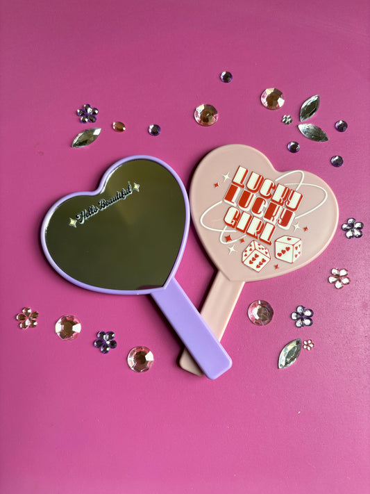 Lucky Lucky Girl Heart-Shaped Mini Hand Mirror
