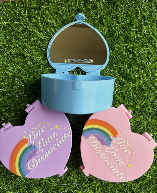 Retro "Live Laugh Dissociate" Heart Trinket Box.