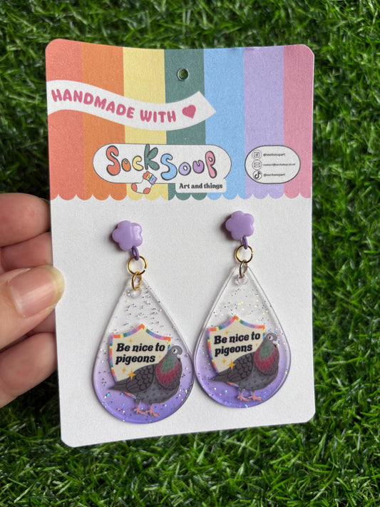 Be Nice to Pigeons Acrylic Drop Earrings