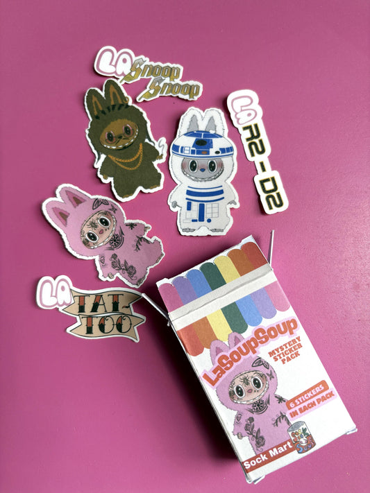 LaSoupSoup mystery sticker box, (Labubu parody stickers), collectable, funny trending gift, handmade  stickers